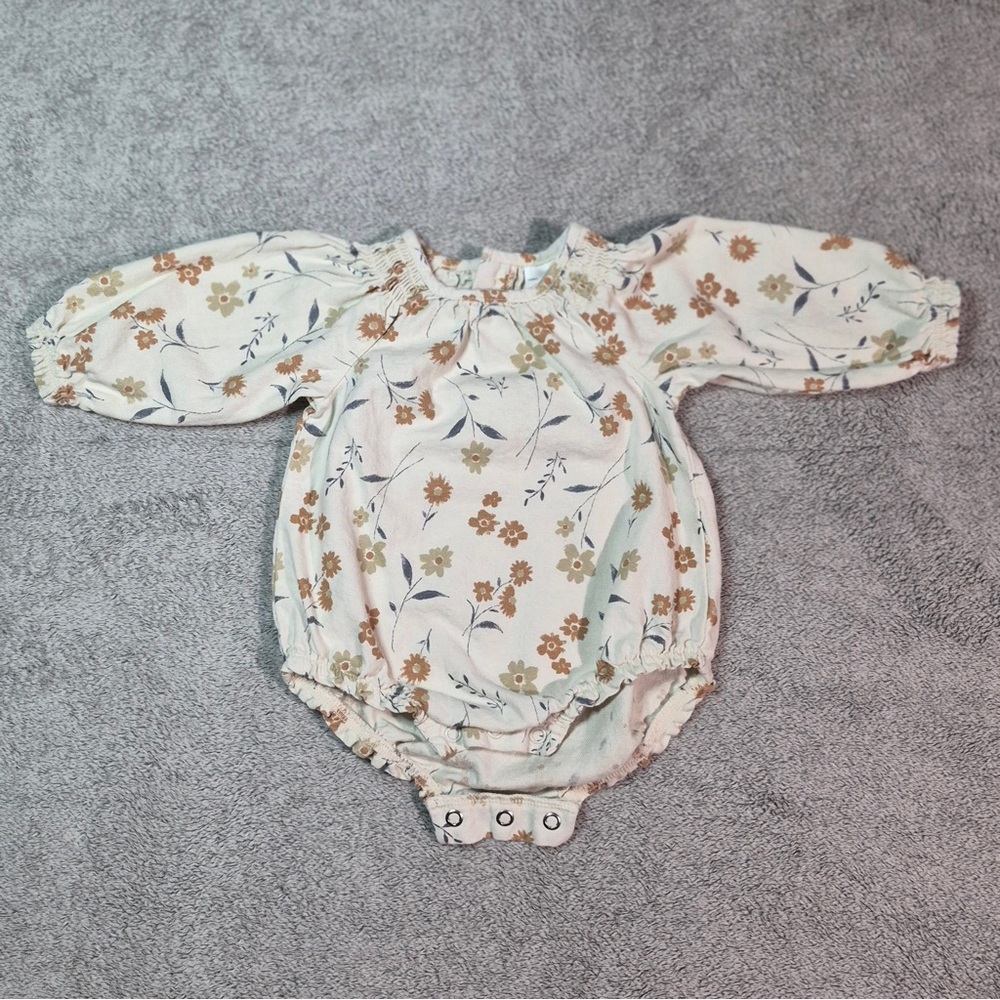 Carter's Cream Floral Long-Sleeve Bubble Romper with Mustard Blooms